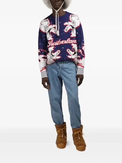 Bally Bear-pattern Switzerland Sweater In Blue