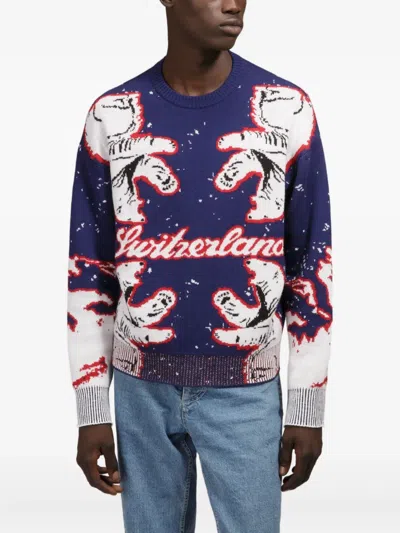 Bally Bear-pattern Switzerland Sweater In Blue
