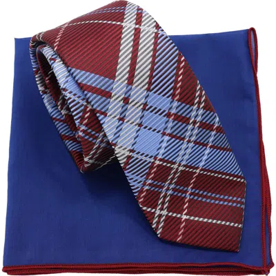 Ben Sherman Plaid Tie & Pocket Square Box Set In Red
