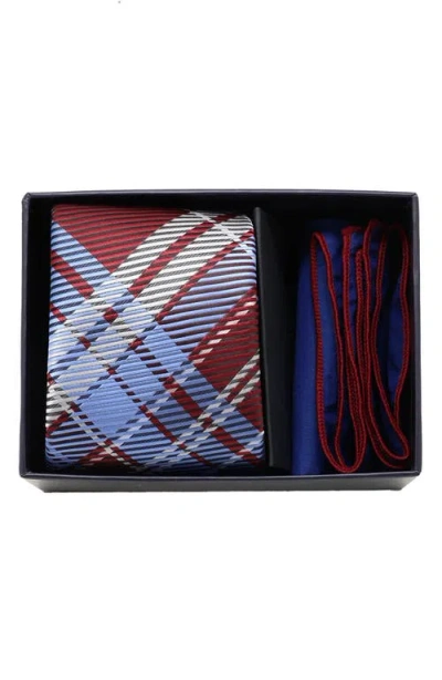 Ben Sherman Plaid Tie & Pocket Square Box Set In Red