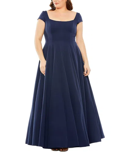 Mac Duggal Plus Cap Sleeve Square Neck Ball Gown In Blue