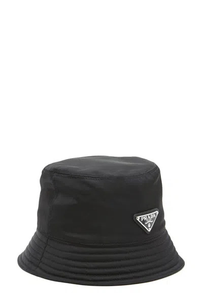 Prada Logo-embellished Shell Bucket Hat In Black