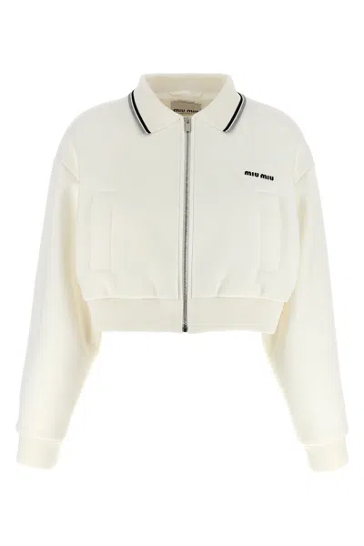 Miu Miu Collared Design Piquet Jacket In White