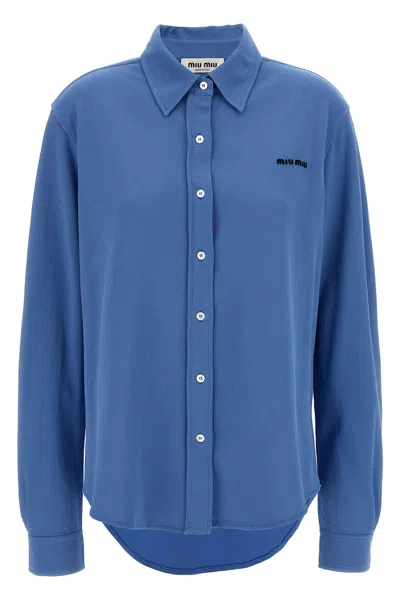 Miu Miu Button-detailed Cotton-poplin Shirt In Blue