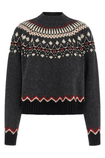 Alanui Wool Crewneck Sweater With Geometric Pattern In Gray