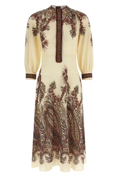 Etro Sable Midi Dress With Floral Paisley Print In Nude