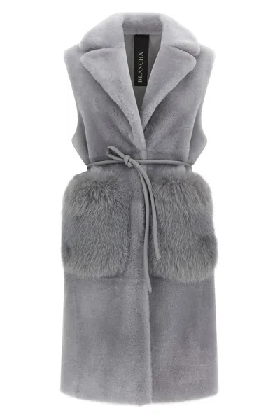 Blancha Straight-volpe Shadow Belted Shawl Collar Vest In Gray