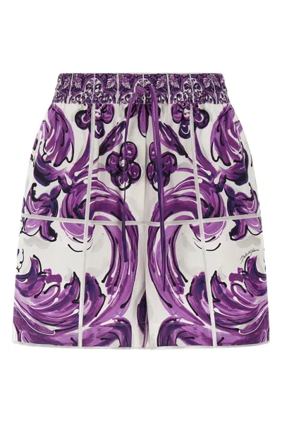 Dolce & Gabbana Majolica-print Poplin Shorts In Purple