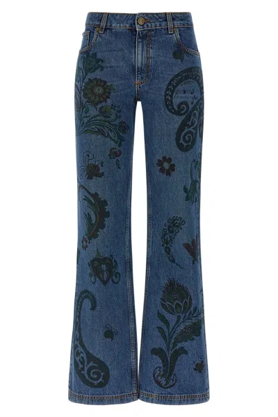 Etro Paisley Print Jeans In Blue