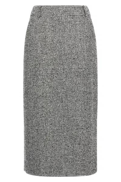 Ermanno Scervino Houndstooth Sheath Longuette Skirt With Back Split In Gray