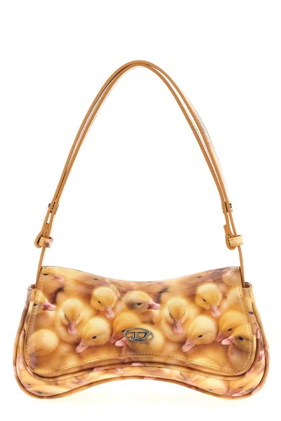 Diesel Play-glossy Clutch With Print In Gold