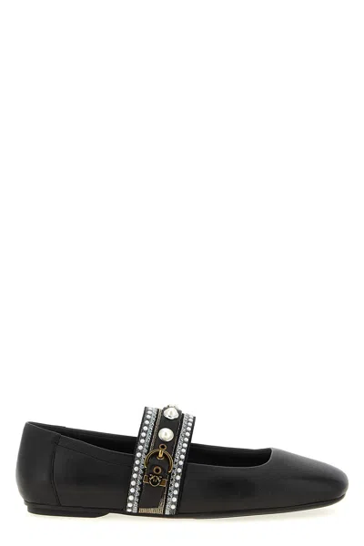 Pinko Leather Ballerinas In Black