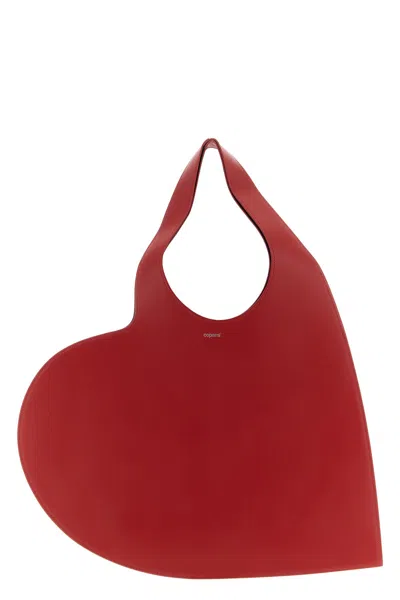 Coperni Heart-shaped Red Leather Tote With Silver Logo Print In Red