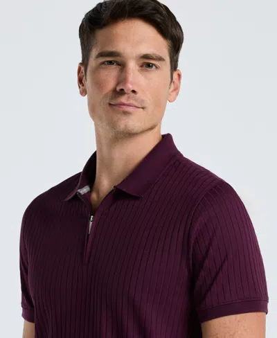 Perry Ellis Men's Ribbed Quarter Zip Polo In Purple
