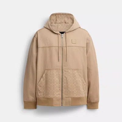 Coach Denim Hooded Zip Jacket In Sand