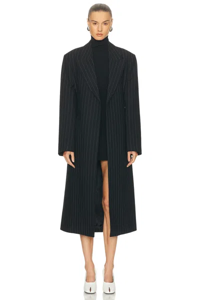 Acne Studios Belted Pinstriped Wool Coat In Black
