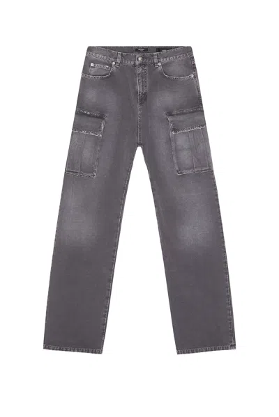 Balmain Loose Cargo Denim Jeans In Gray