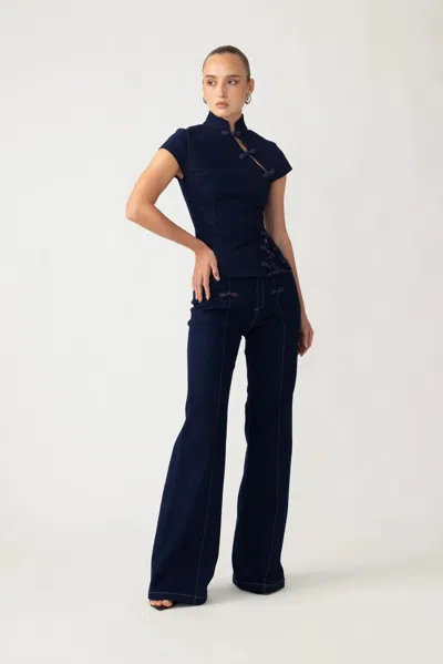Sau Lee Iris Denim Top In Blue
