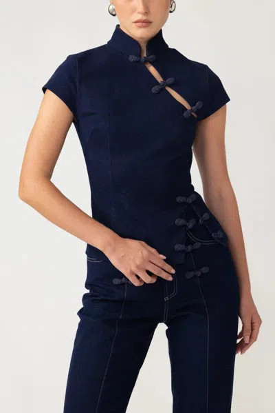 Sau Lee Iris Denim Top In Blue