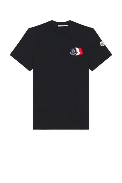 Moncler Blue T-shirt With Embroidered Tricolor Logo In Blue