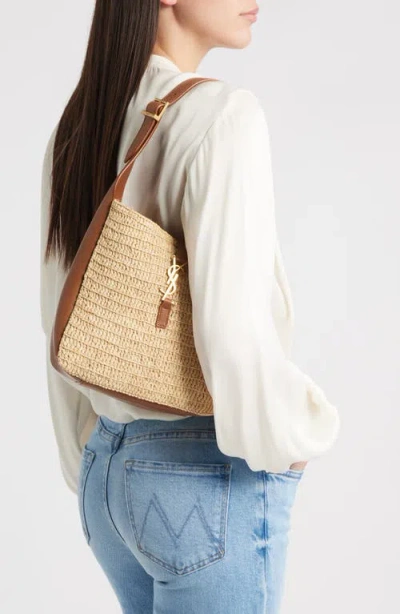 Saint Laurent Le 5 À 7 Raffia & Leather Hobo Bag In Pattern