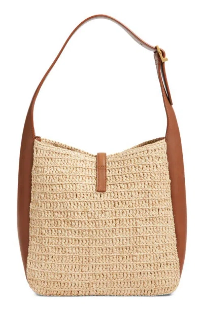Saint Laurent Le 5 À 7 Raffia & Leather Hobo Bag In Pattern
