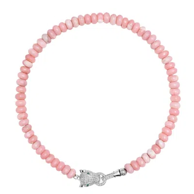 Nialaya Women's Pink / Silver Pink Opal Choker With Panther Head In Pink