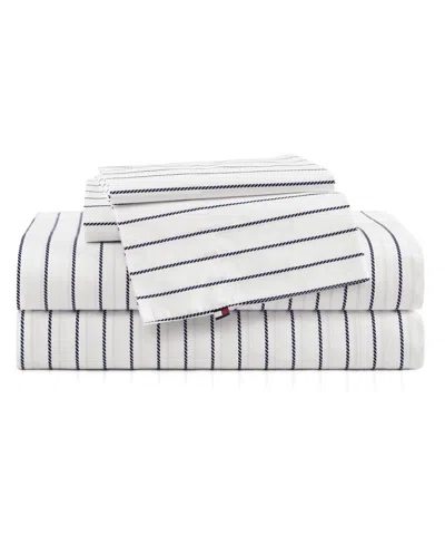 Tommy Hilfiger Printed 200-thread Count Cotton Percale 3-pc. Sheet Set, Twin In White