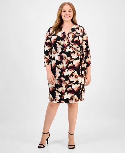 Anne Klein Plus Size Abstract-print Wrap-style Dress In Multi