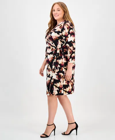 Anne Klein Plus Size Abstract-print Wrap-style Dress In Multi