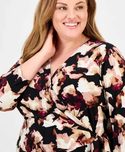 Anne Klein Plus Size Abstract-print Wrap-style Dress In Multi