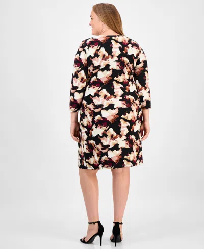 Anne Klein Plus Size Abstract-print Wrap-style Dress In Multi