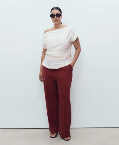 Mango Straight Mid-rise Pants In Burgundy