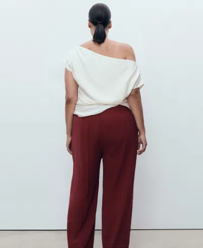 Mango Straight Mid-rise Pants In Burgundy