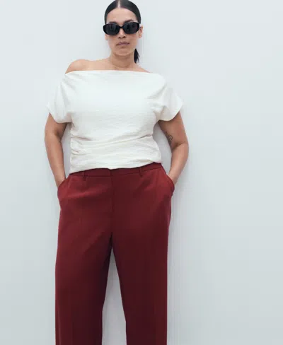 Mango Straight Mid-rise Pants In Burgundy
