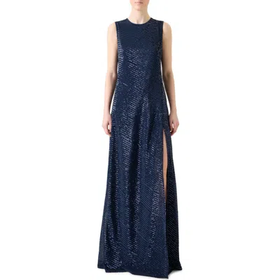 Akris Diagonal Sequined Georgette Gown In Blue