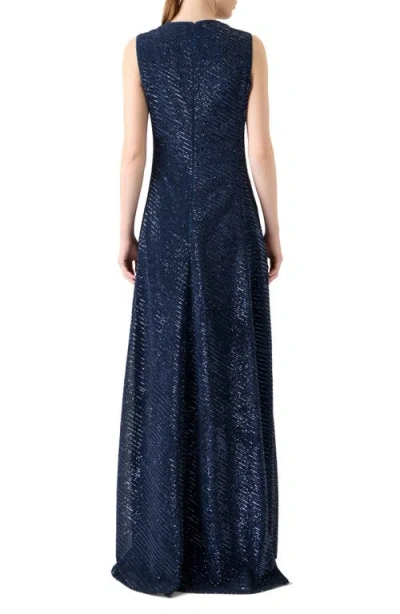 Akris Diagonal Sequined Georgette Gown In Blue