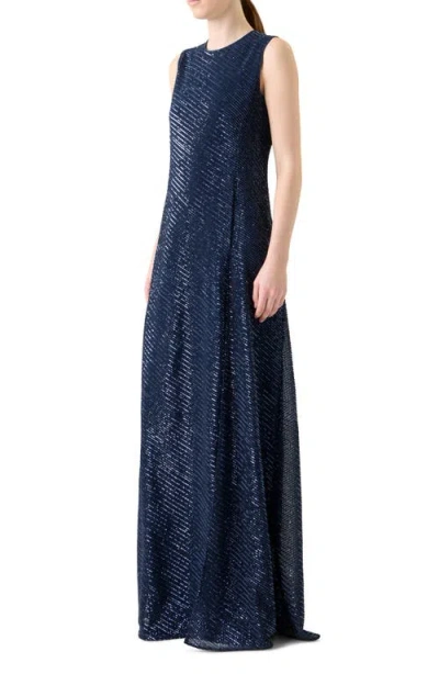 Akris Diagonal Sequined Georgette Gown In Blue