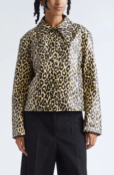 Jil Sander Leopard Print Coated Linen Crop Jacket In Animal Print