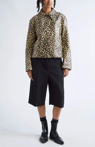 Jil Sander Leopard Print Coated Linen Crop Jacket In Animal Print