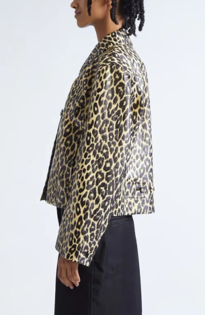 Jil Sander Leopard Print Coated Linen Crop Jacket In Animal Print