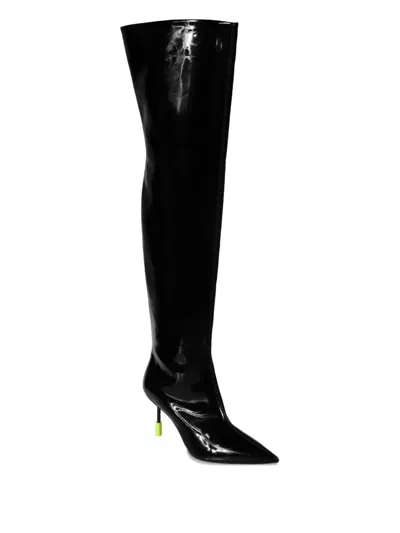 Msgm Patent-leather Pointed-toe Boots In Black