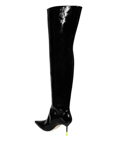 Msgm Patent-leather Pointed-toe Boots In Black