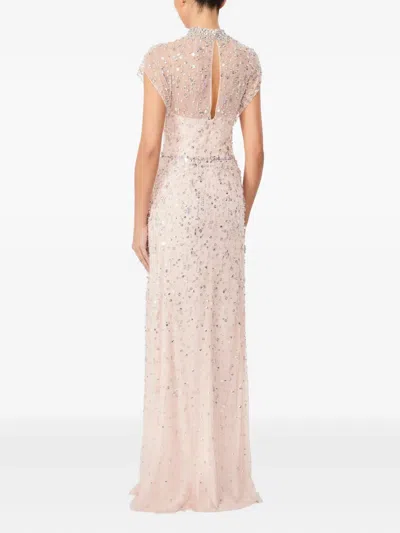 Jenny Packham Crystal Drop Embellished High-neck Maxi Dress In Neutral