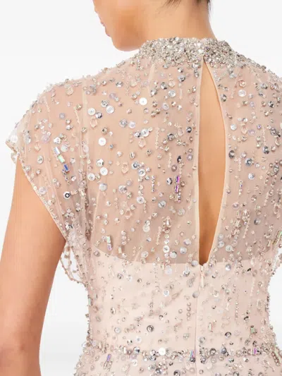 Jenny Packham Crystal Drop Embellished High-neck Maxi Dress In Neutral