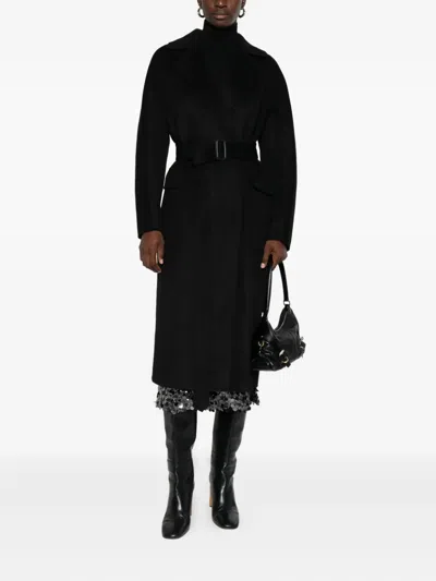 Ottod'ame Belted Double-breasted Coat In Black