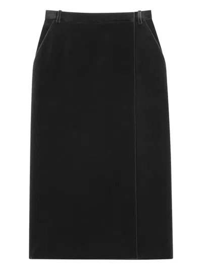 Saint Laurent Wrap-effect Cotton-velvet Midi Skirt In Black