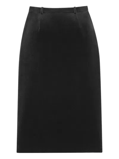 Saint Laurent Wrap-effect Cotton-velvet Midi Skirt In Black
