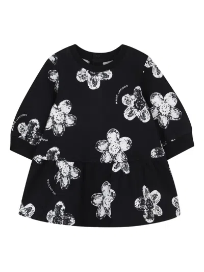 Marc Jacobs Black Dress For Baby Girl With Flowers In Black