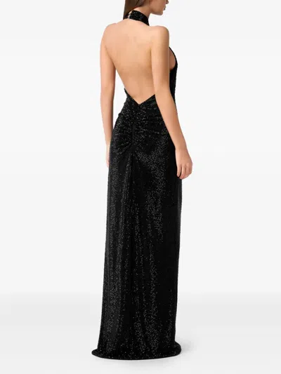 Philipp Plein Backless Long Evening Dress Mix Strass In Black